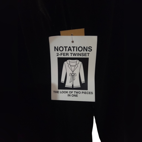 Notations - NEW Black Velour '2-Fer' The Look Of A 2-Piece In One w/Ribbon Tie - Picture 3 of 8